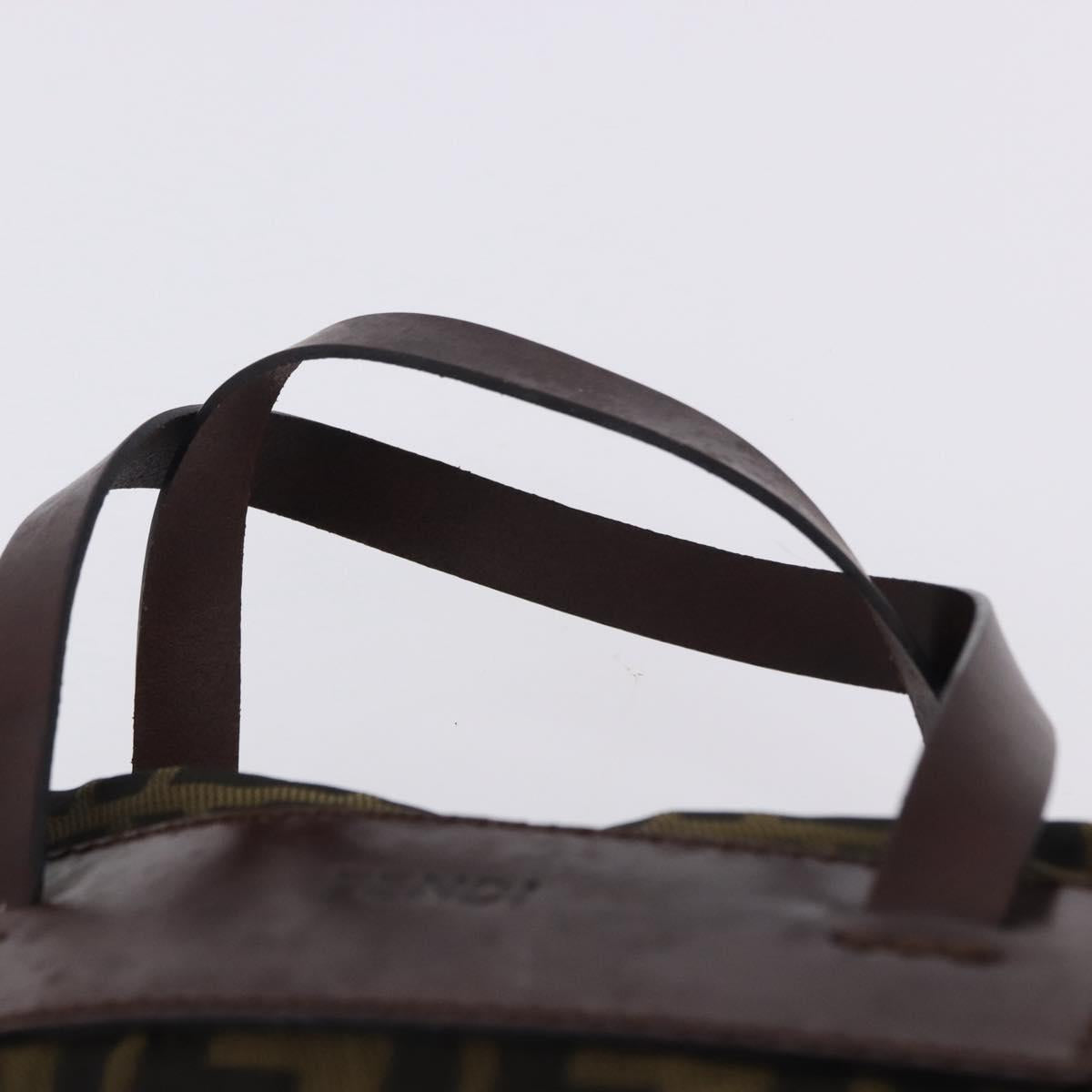 FENDI Zucca Canvas Hand Bag Brown Silver Auth 204645