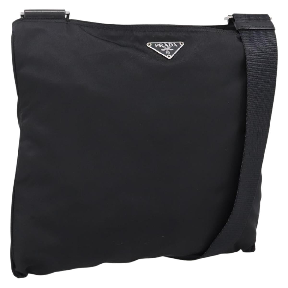 PRADA Shoulder Bag Nylon Black Silver Auth 204646A
