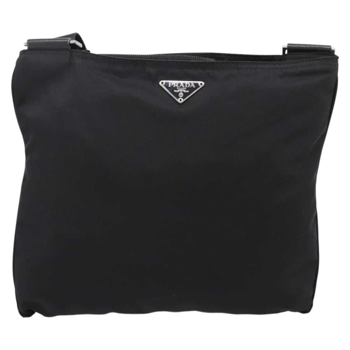 PRADA Shoulder Bag Nylon Black Silver Auth 204646A