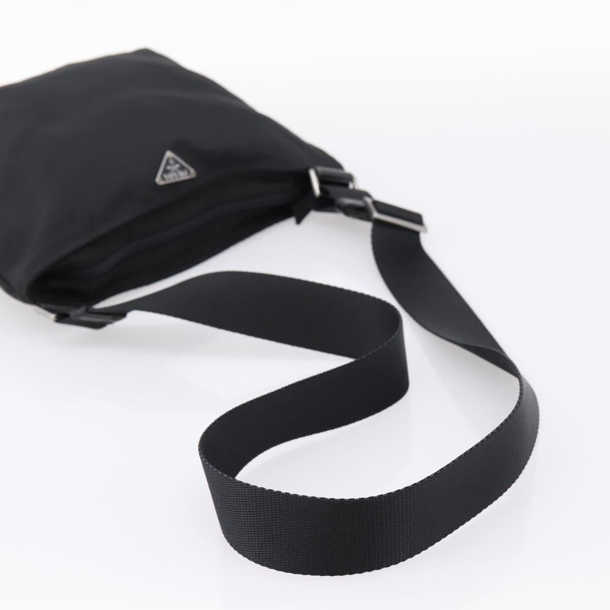 PRADA Shoulder Bag Nylon Black Silver Auth 204646A