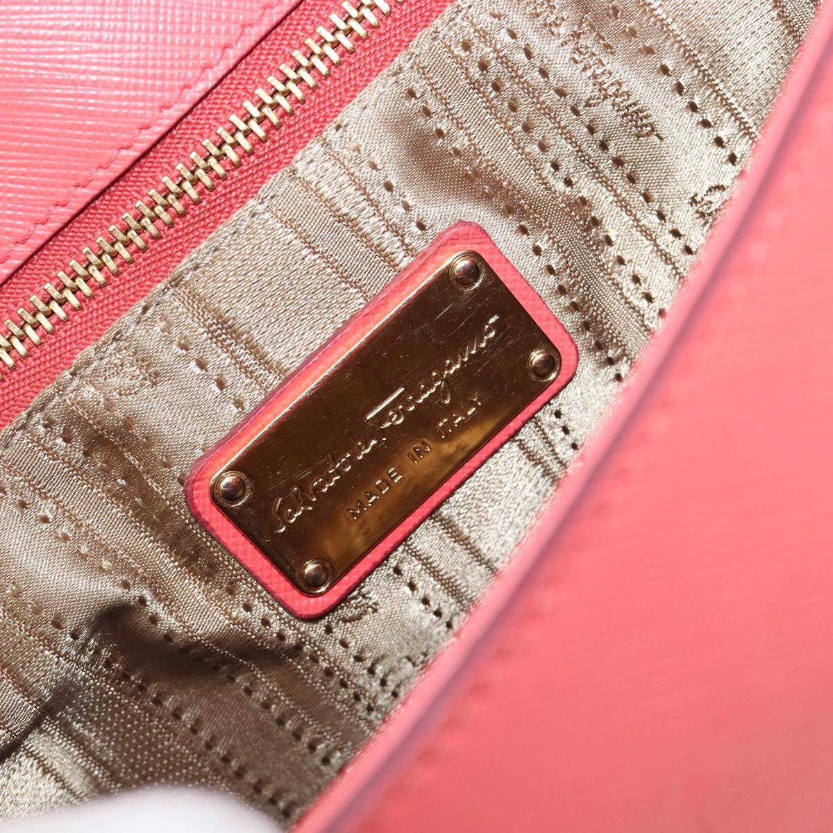 Salvatore Ferragamo Gancini Chain Shoulder Bag Leather Pink Gold Auth 204648A