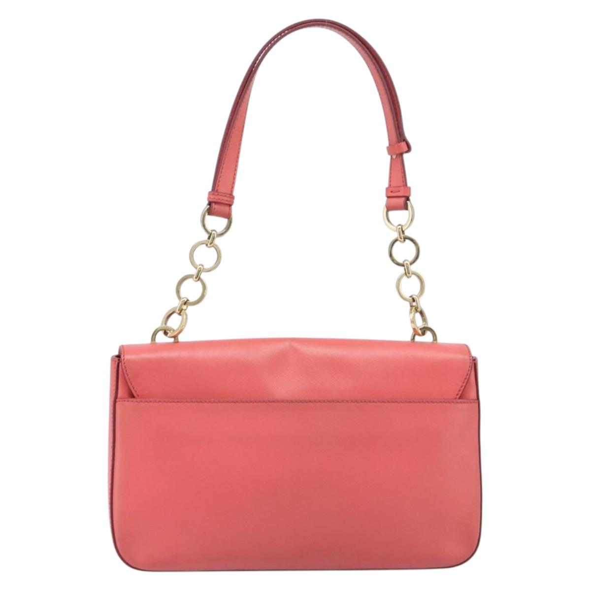 Salvatore Ferragamo Gancini Chain Shoulder Bag Leather Pink Gold Auth 204648A