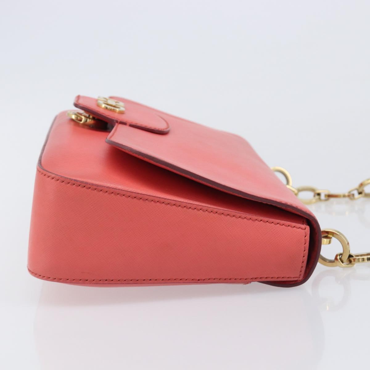 Salvatore Ferragamo Gancini Chain Shoulder Bag Leather Pink Gold Auth 204648A