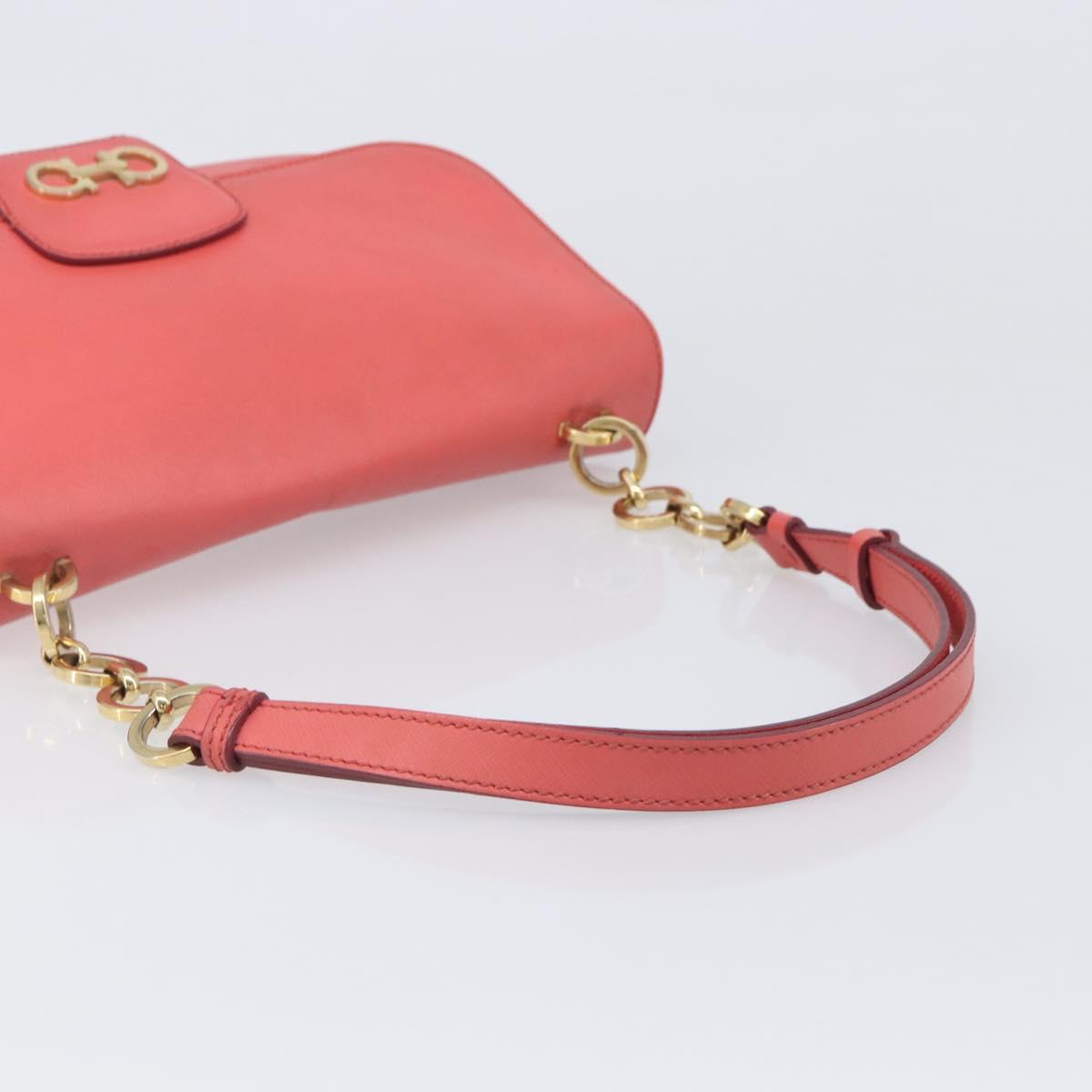 Salvatore Ferragamo Gancini Chain Shoulder Bag Leather Pink Gold Auth 204648A
