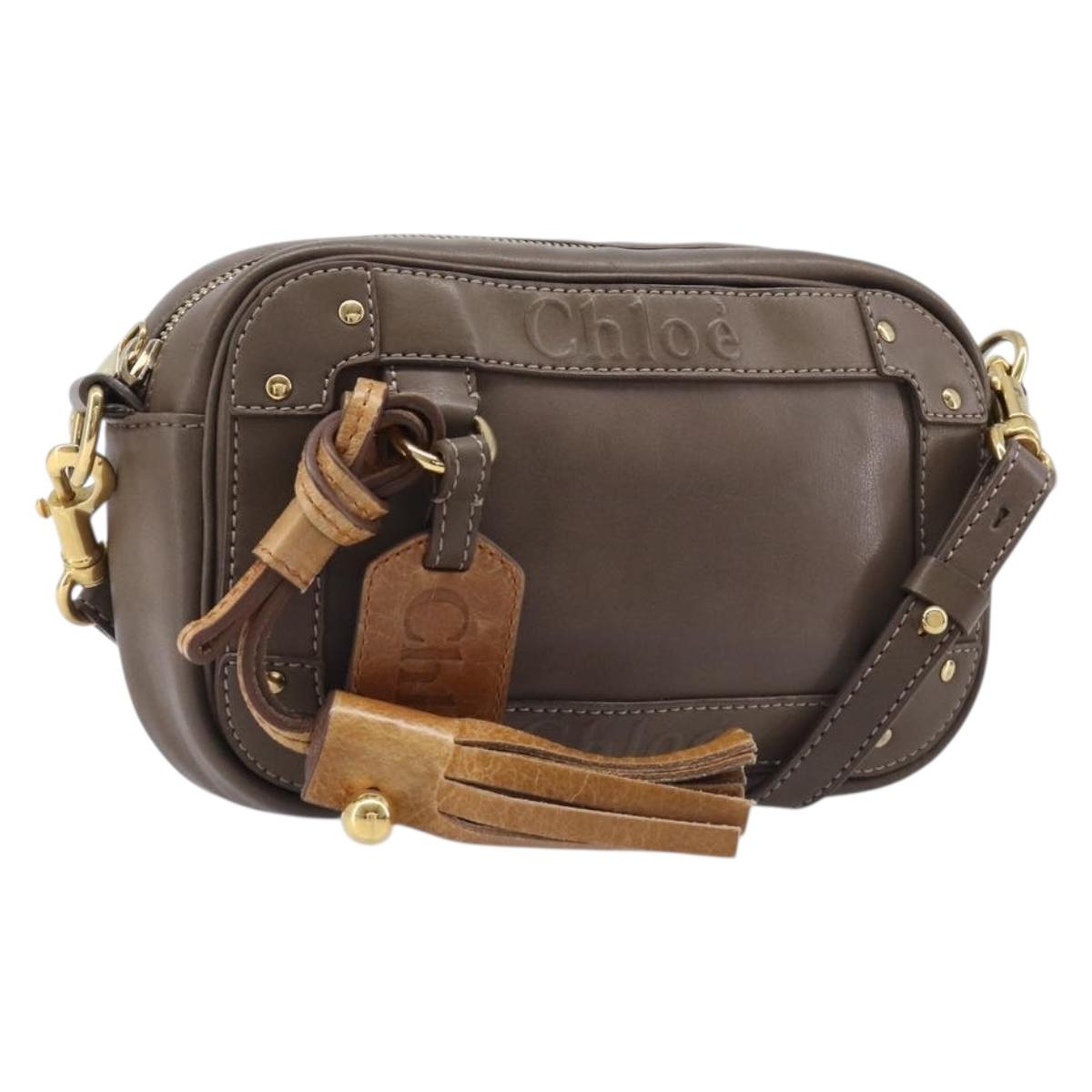 Chloe Eden Shoulder Bag Leather Beige Gold Tone Auth 204650A