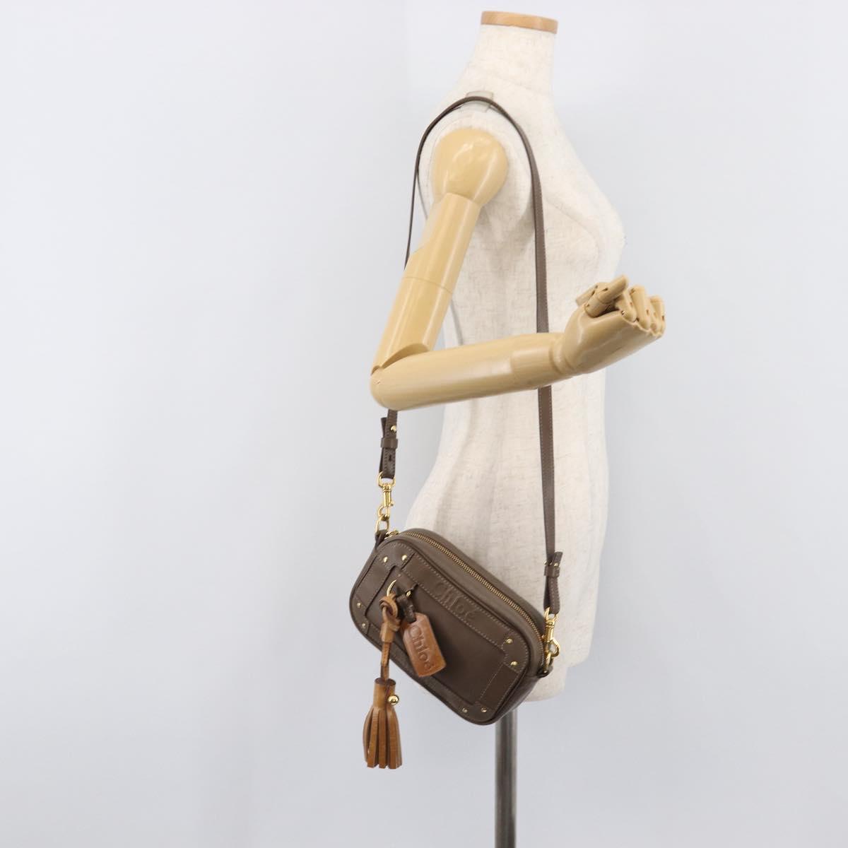 Chloe Eden Shoulder Bag Leather Beige Gold Tone Auth 204650A