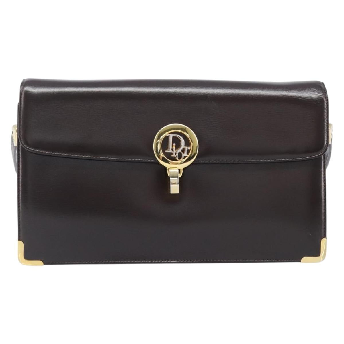 Christian Dior Shoulder Bag Calf Skin Brown Gold Tone Auth 204651A
