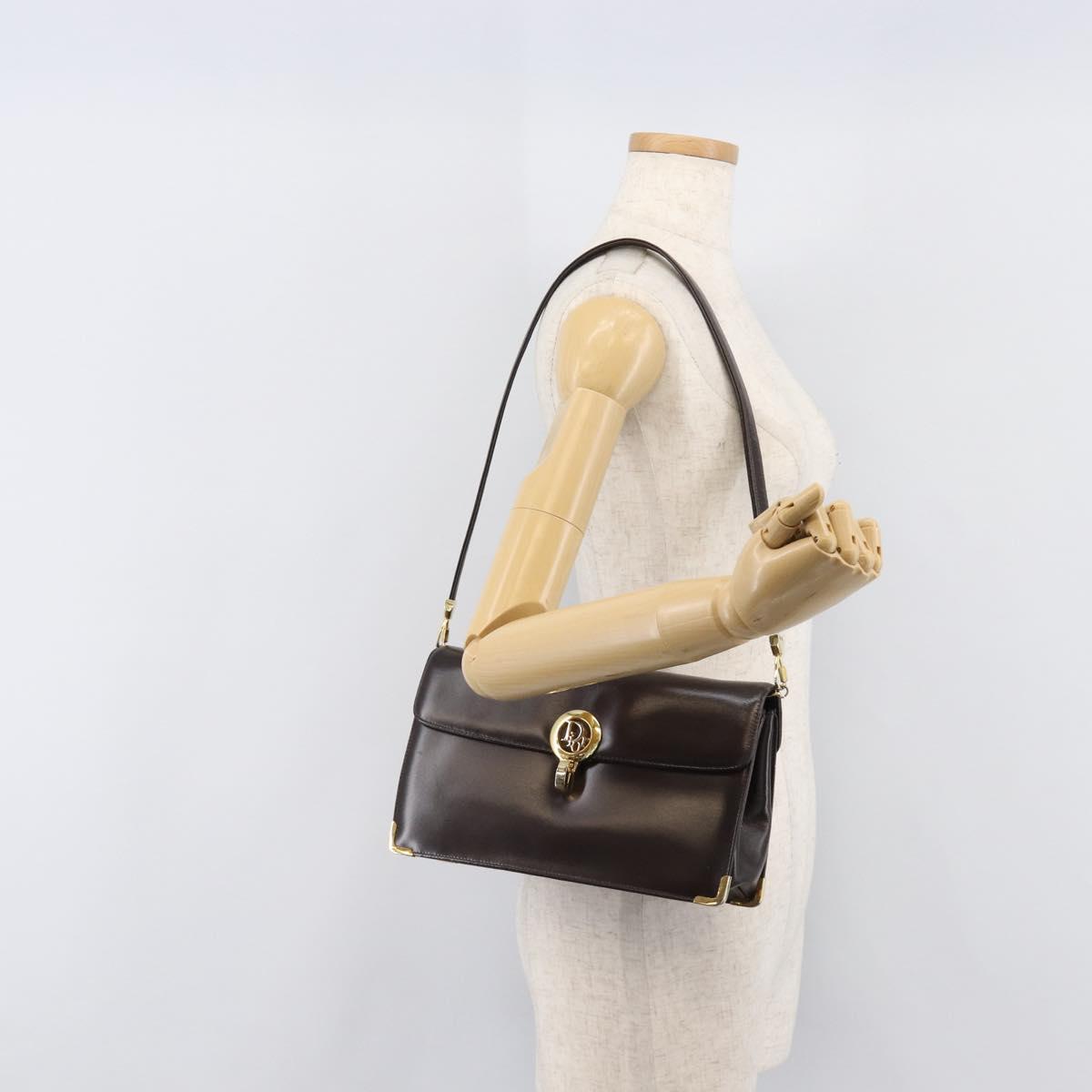 Christian Dior Shoulder Bag Calf Skin Brown Gold Tone Auth 204651A