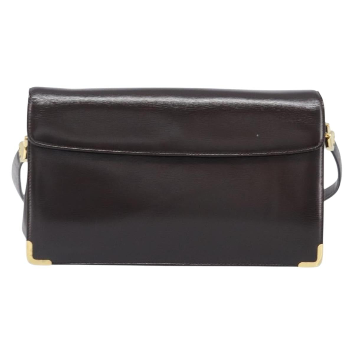 Christian Dior Shoulder Bag Calf Skin Brown Gold Tone Auth 204651A