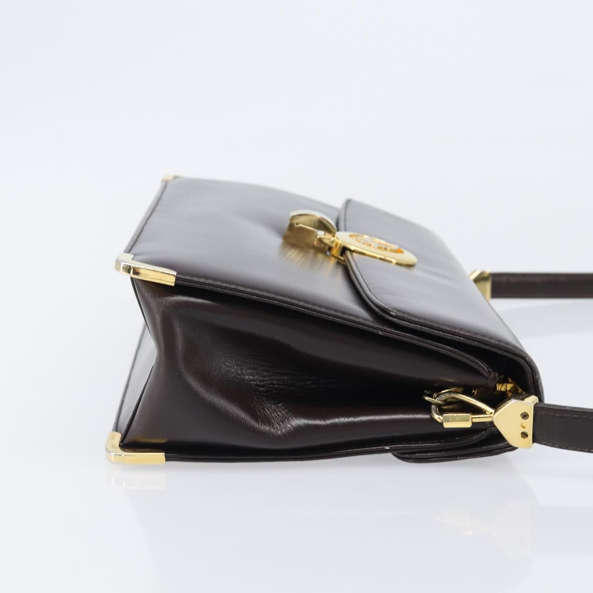 Christian Dior Shoulder Bag Calf Skin Brown Gold Tone Auth 204651A