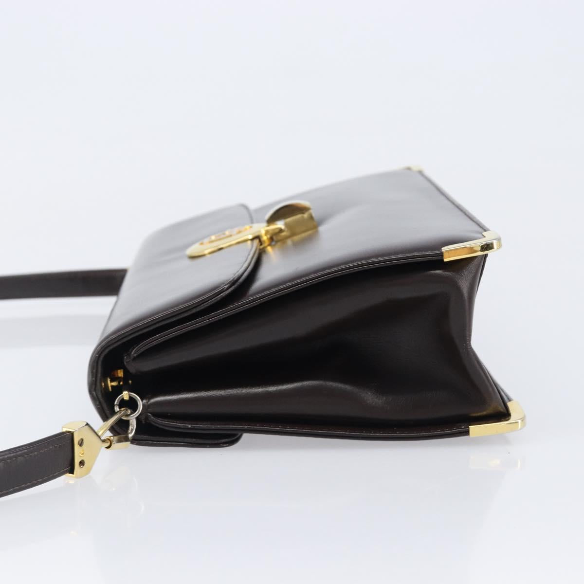 Christian Dior Shoulder Bag Calf Skin Brown Gold Tone Auth 204651A