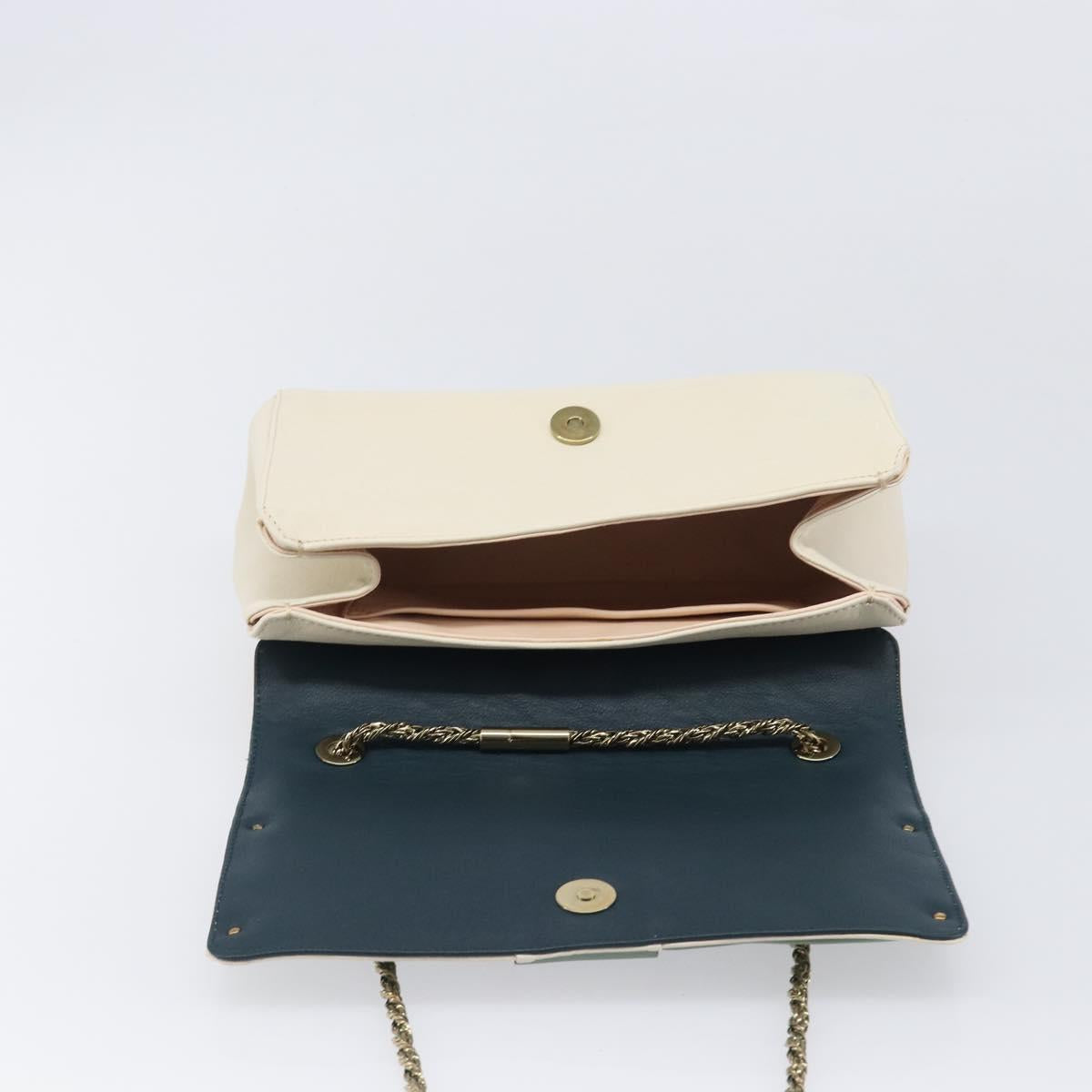 Chloe June Chain Shoulder Bag Leather White Gold Tone Auth 204652A