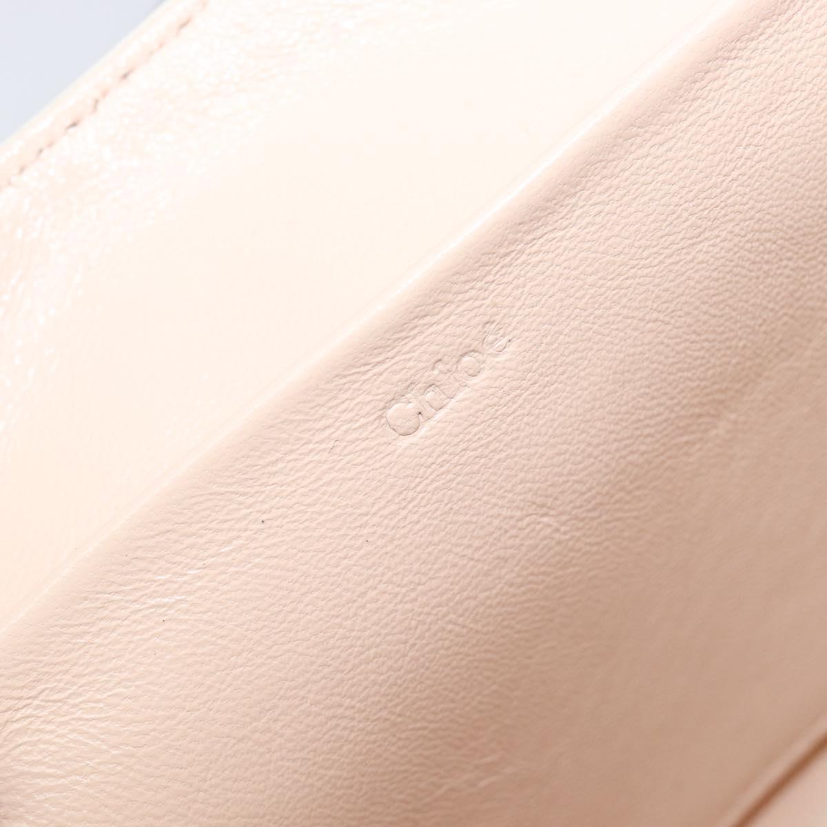 Chloe June Chain Shoulder Bag Leather White Gold Tone Auth 204652A