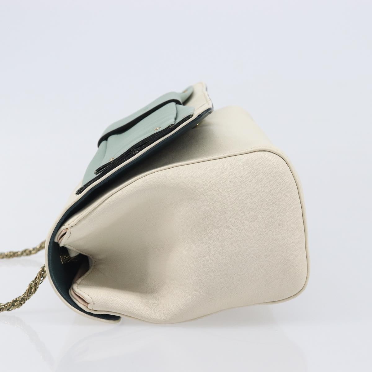 Chloe June Chain Shoulder Bag Leather White Gold Tone Auth 204652A