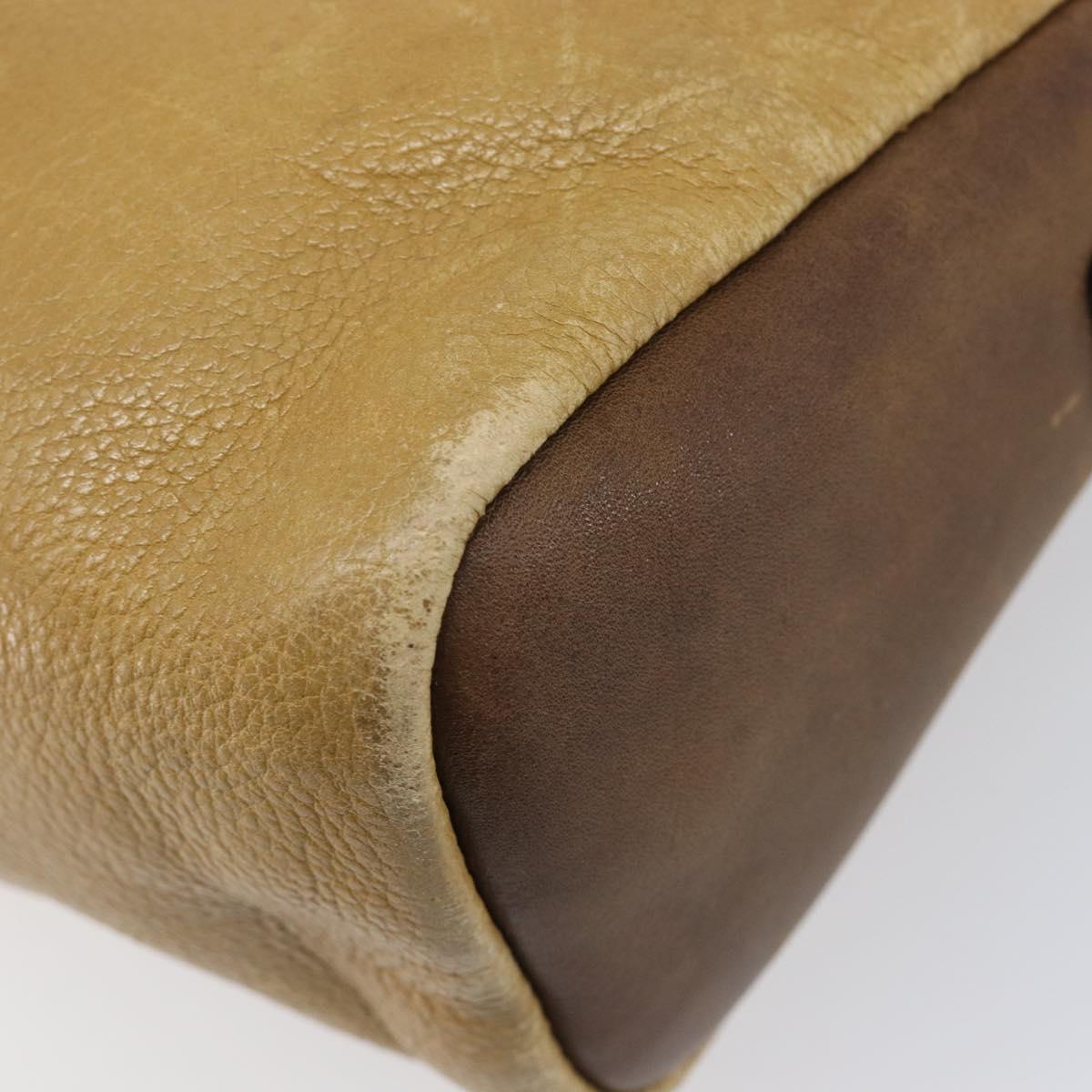 LOEWE Shoulder Bag Leather Beige Gold Tone Auth 204654