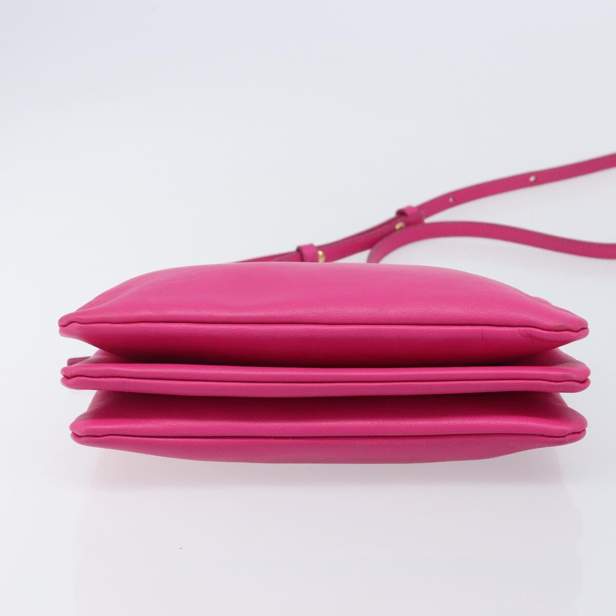 CELINE Trio Shoulder Bag Leather Pink Gold Tone Auth 204655A