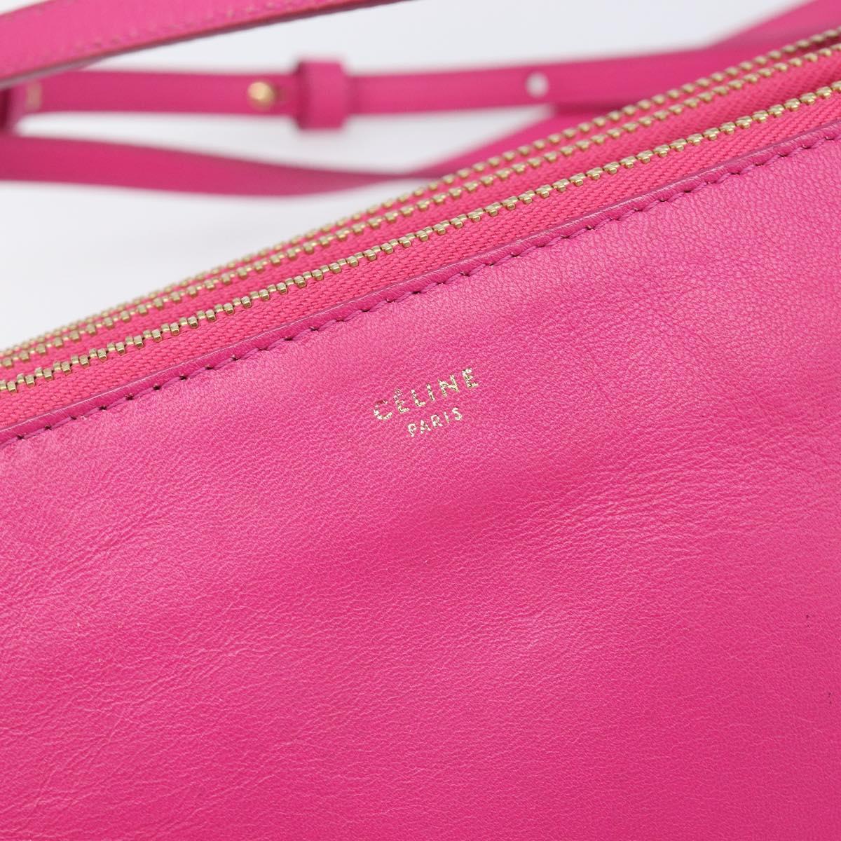 CELINE Trio Shoulder Bag Leather Pink Gold Tone Auth 204655A