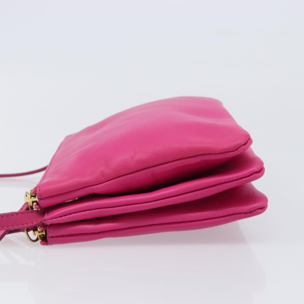 CELINE Trio Shoulder Bag Leather Pink Gold Tone Auth 204655A
