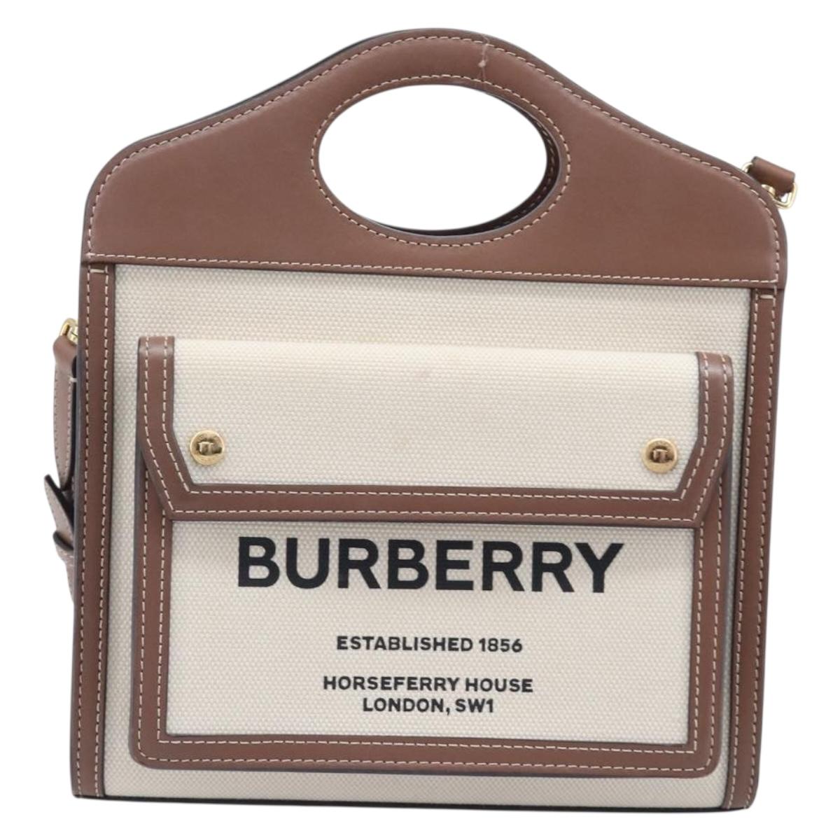BURBERRY Hand Bag Canvas 2way Beige Gold Auth 204656V