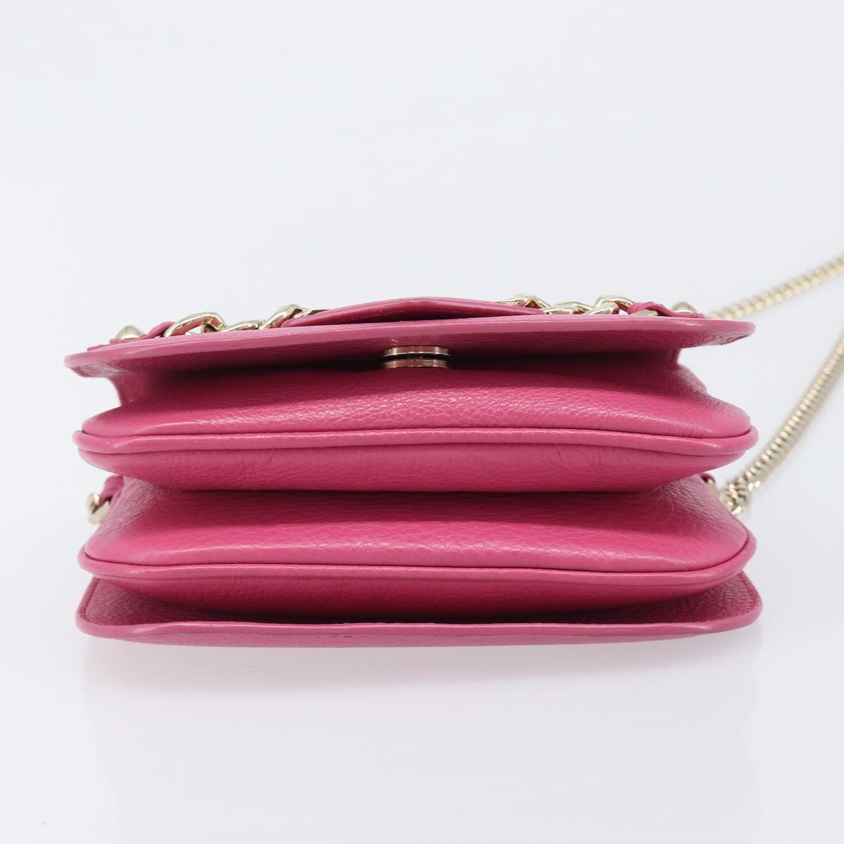 Jimmy Choo Chain Shoulder Bag Leather Pink Gold Tone Auth 204657A
