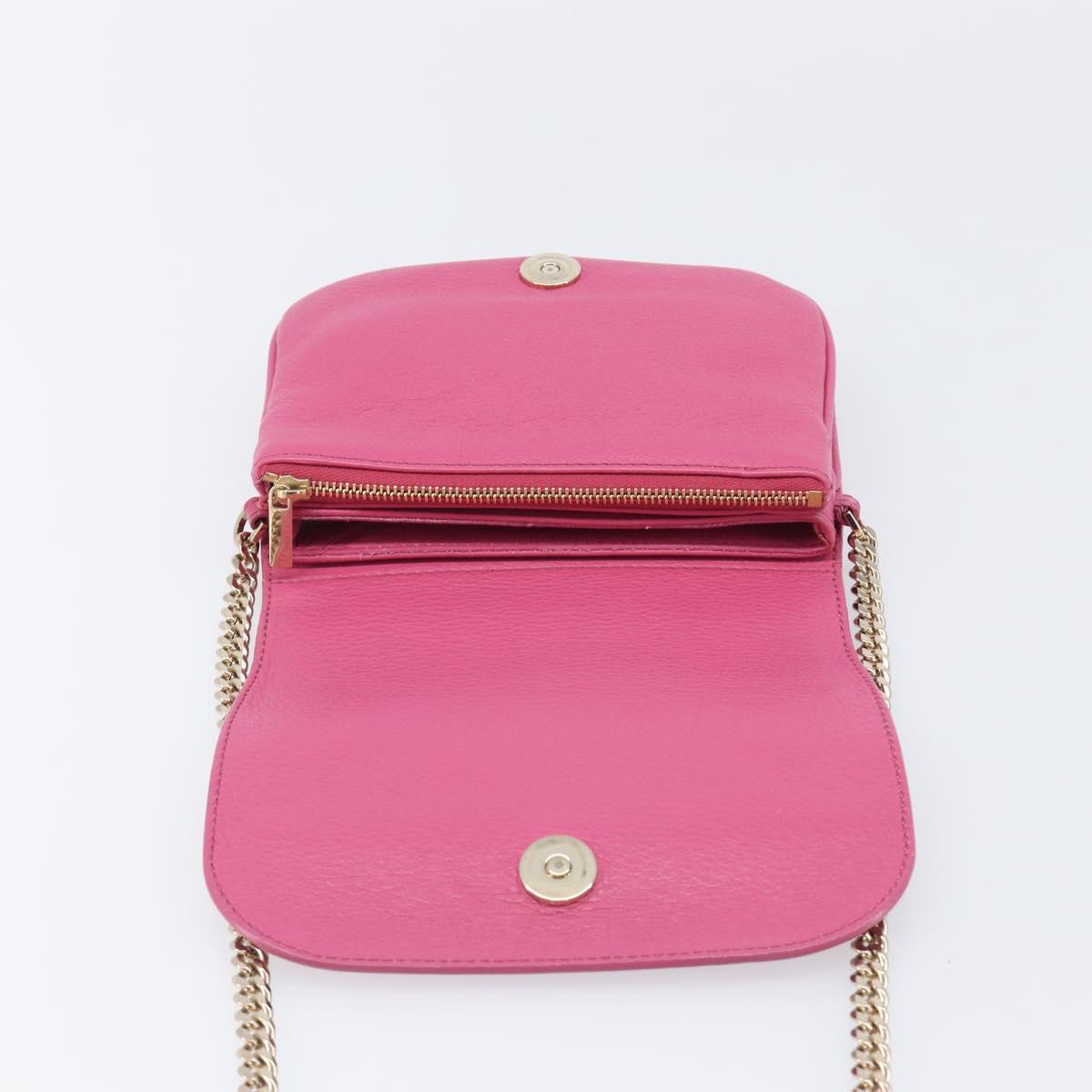 Jimmy Choo Chain Shoulder Bag Leather Pink Gold Tone Auth 204657A
