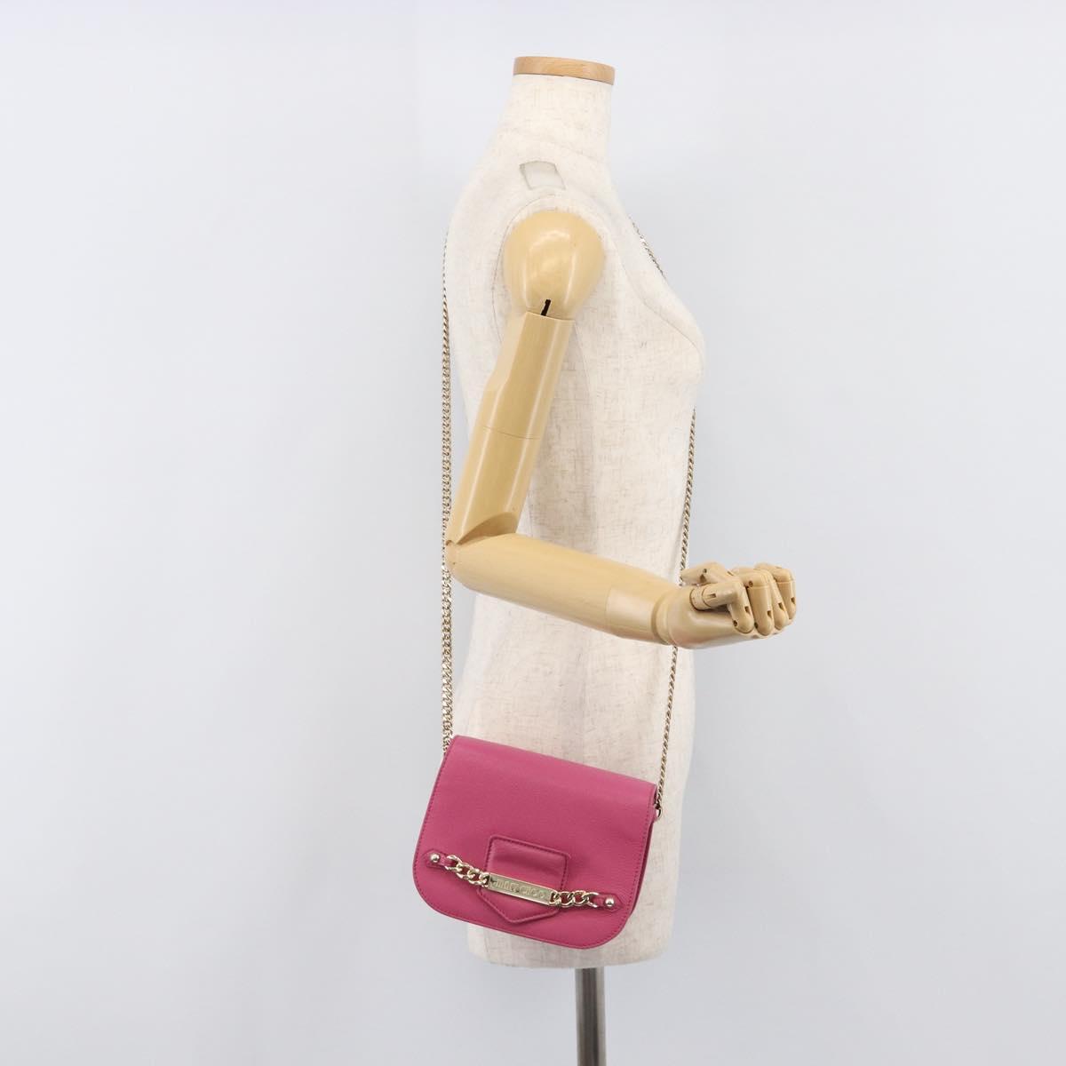 Jimmy Choo Chain Shoulder Bag Leather Pink Gold Tone Auth 204657A