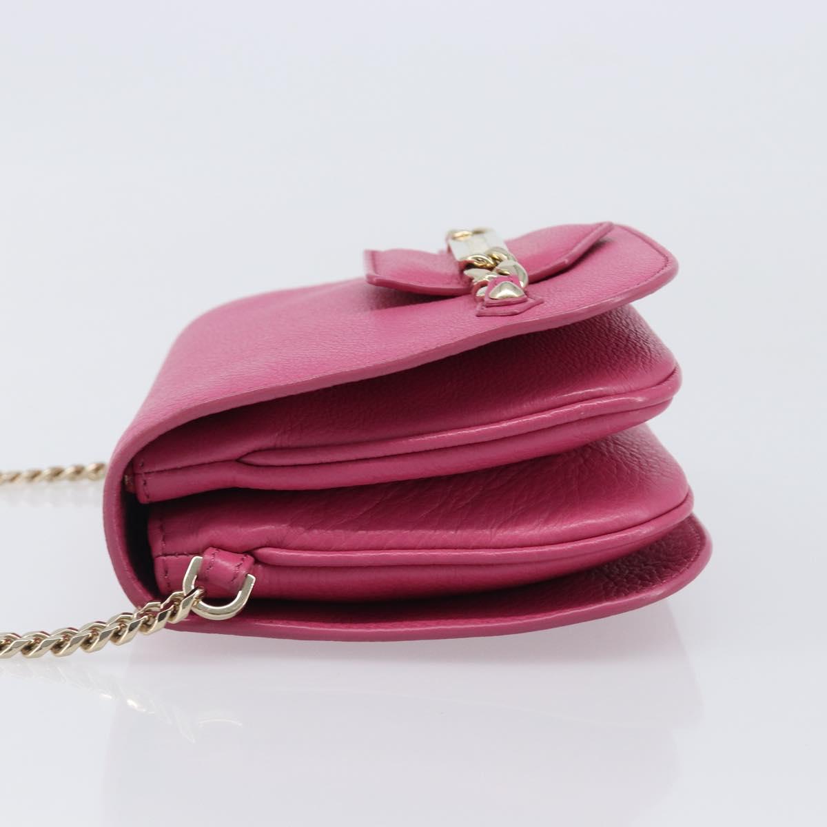 Jimmy Choo Chain Shoulder Bag Leather Pink Gold Tone Auth 204657A