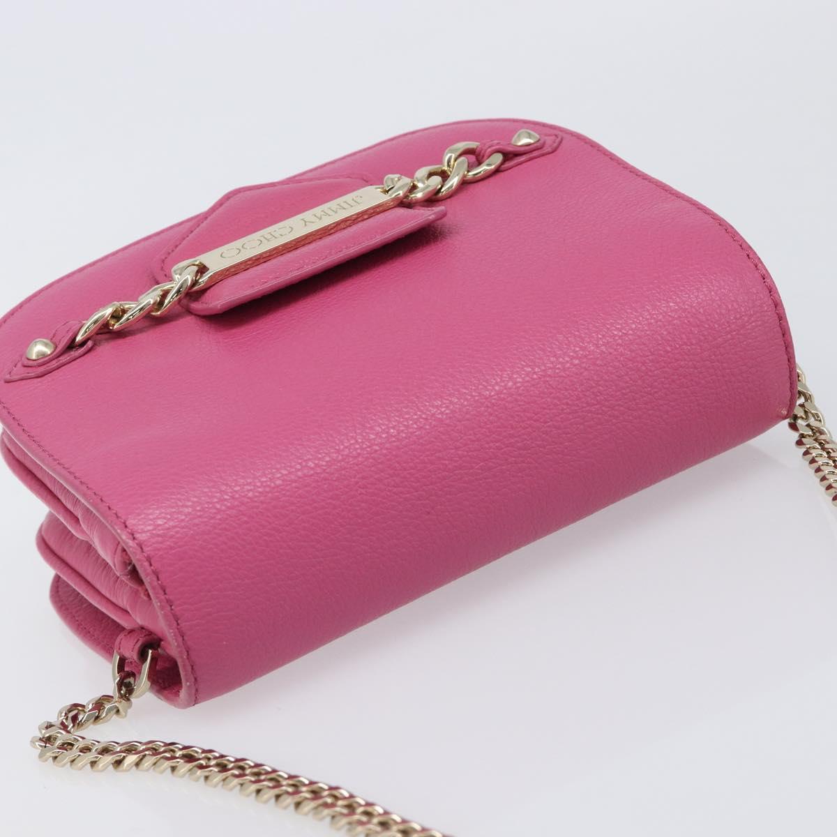 Jimmy Choo Chain Shoulder Bag Leather Pink Gold Tone Auth 204657A