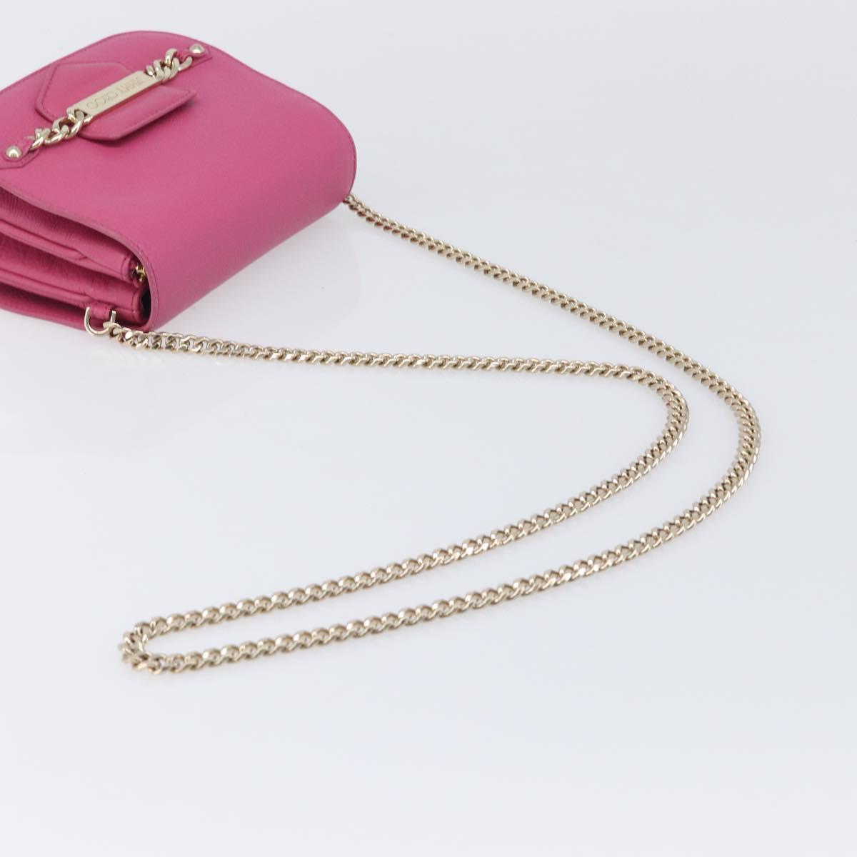 Jimmy Choo Chain Shoulder Bag Leather Pink Gold Tone Auth 204657A