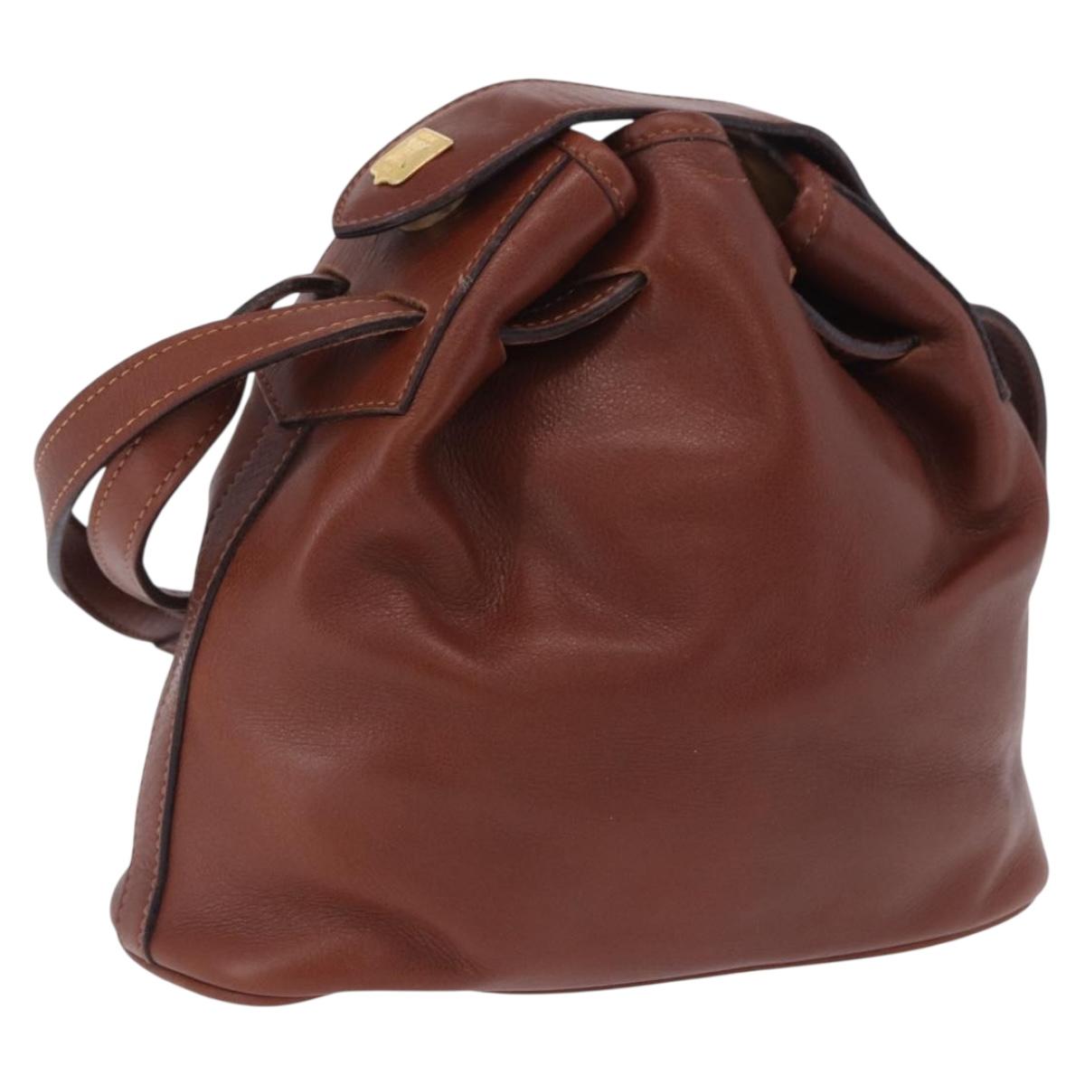 CELINE Shoulder Bag Leather Brown Gold Tone Auth 204658