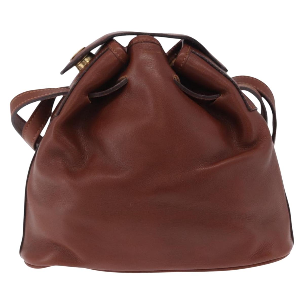 CELINE Shoulder Bag Leather Brown Gold Tone Auth 204658