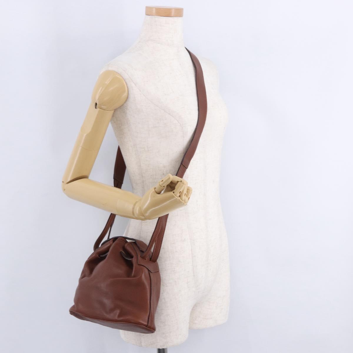 CELINE Shoulder Bag Leather Brown Gold Tone Auth 204658