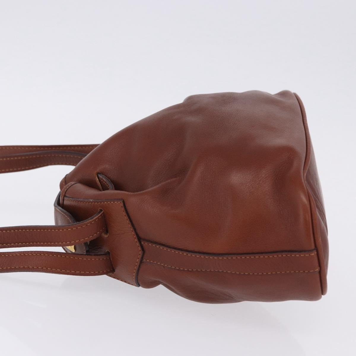 CELINE Shoulder Bag Leather Brown Gold Tone Auth 204658