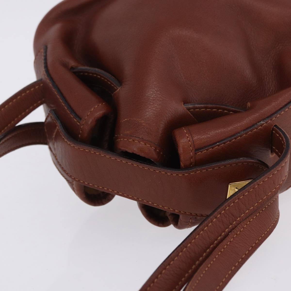 CELINE Shoulder Bag Leather Brown Gold Tone Auth 204658