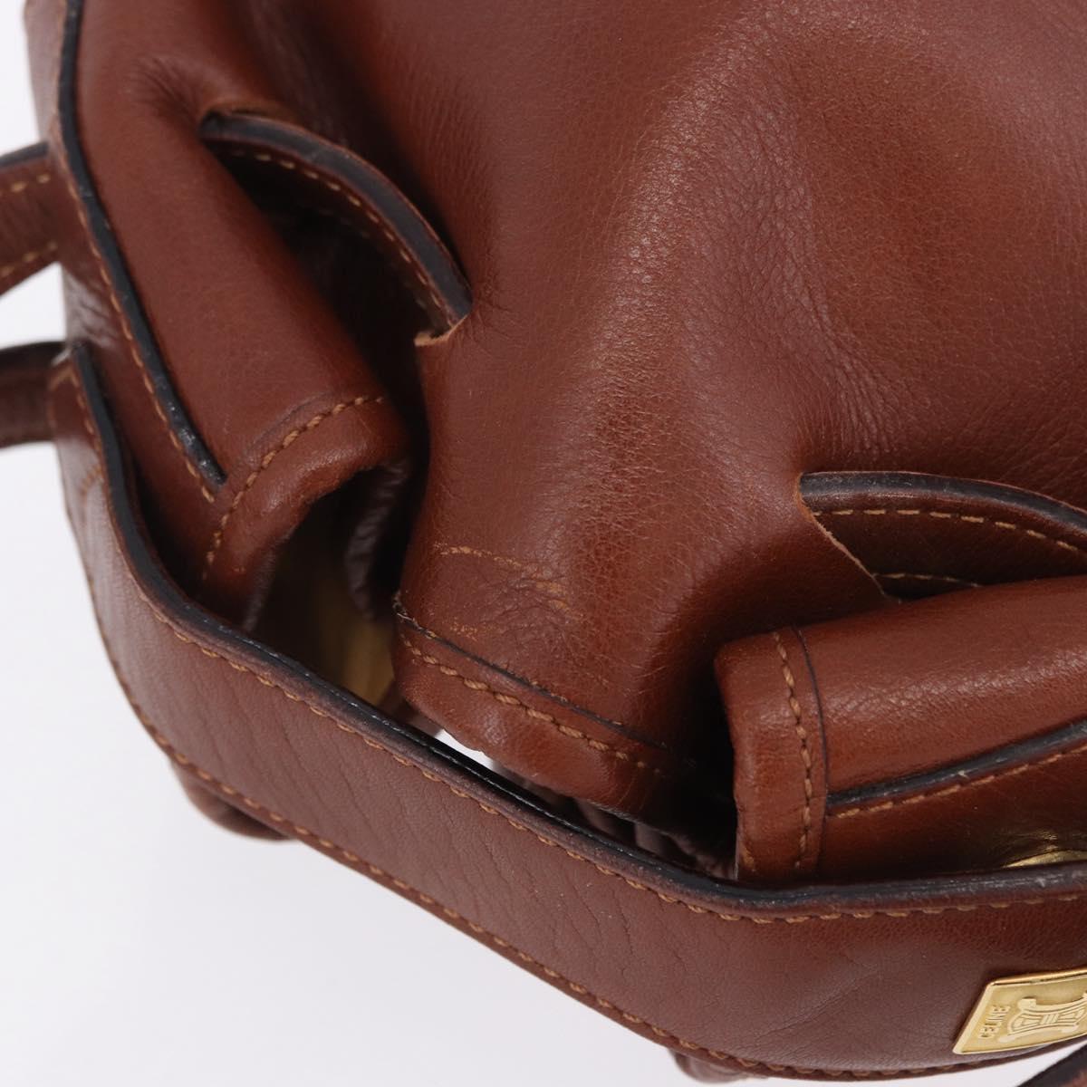 CELINE Shoulder Bag Leather Brown Gold Tone Auth 204658