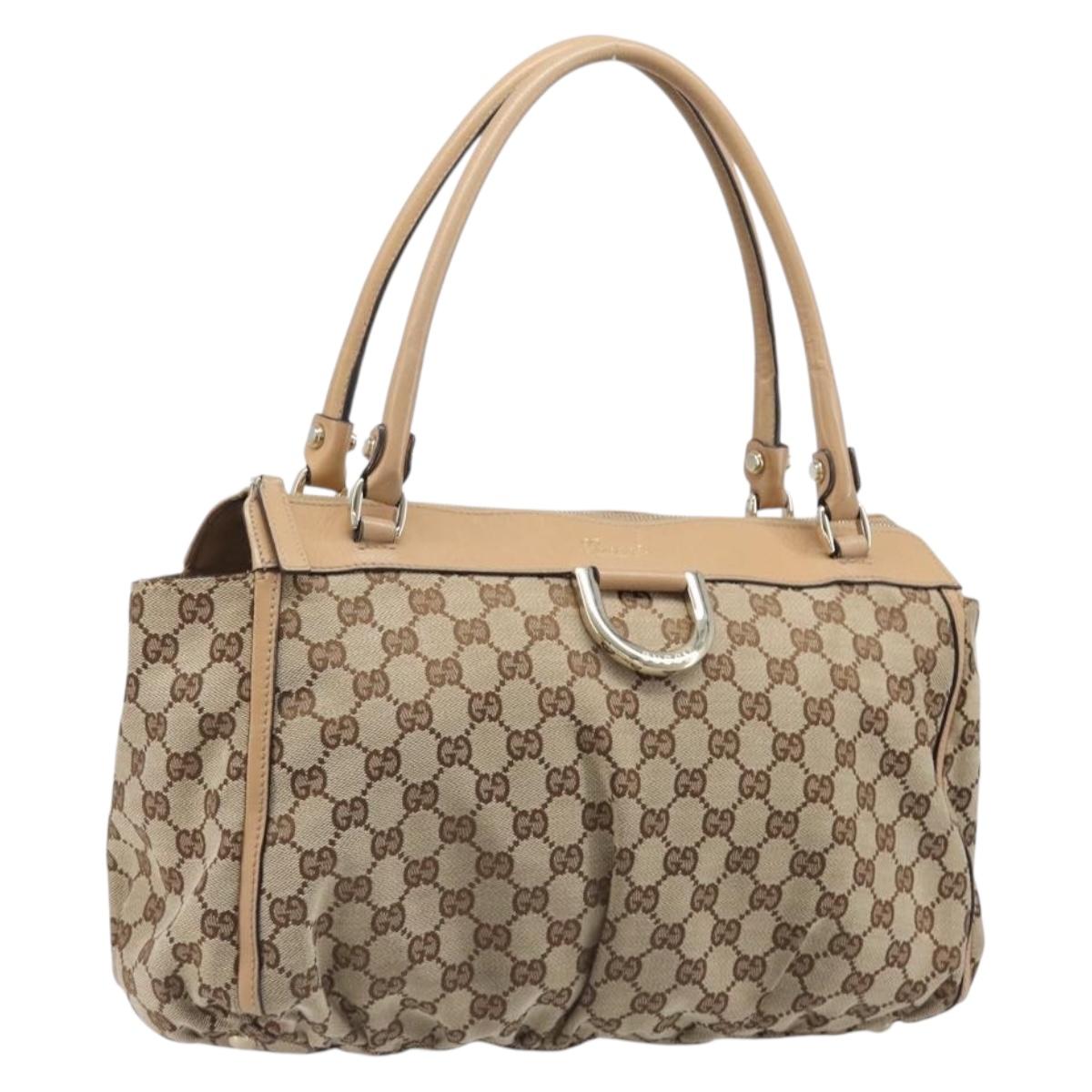 GUCCI GG Canvas Abbey Tote Bag Beige Gold Tone 189831 Auth 204659V