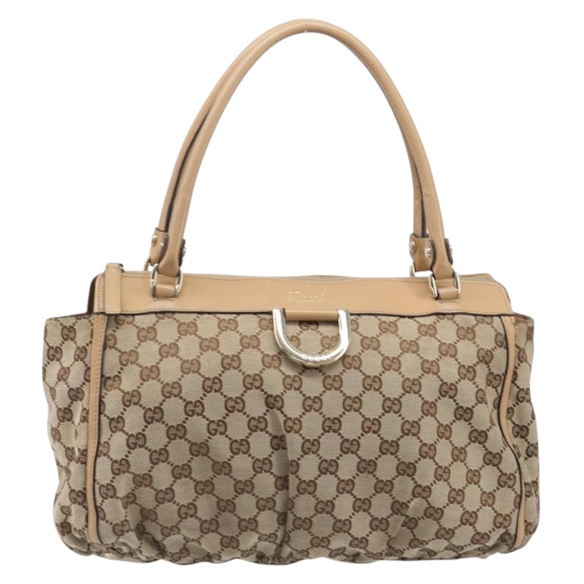 GUCCI GG Canvas Abbey Tote Bag Beige Gold Tone 189831 Auth 204659V