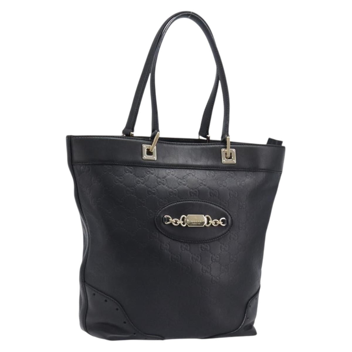GUCCI GuccissimaGG Tote Bag Leather Black Gold Tone 145984 Auth 204661V