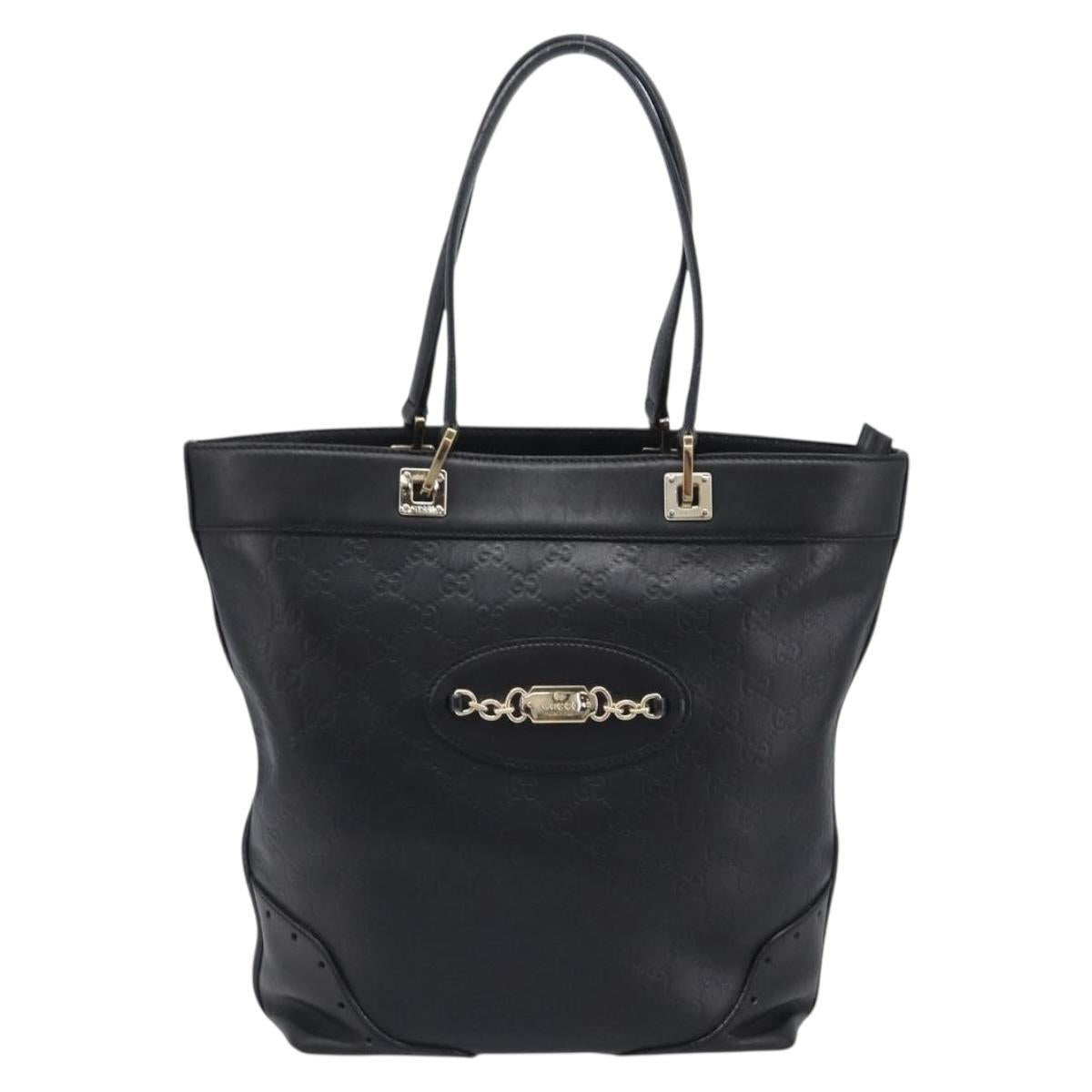 GUCCI GuccissimaGG Tote Bag Leather Black Gold Tone 145984 Auth 204661V