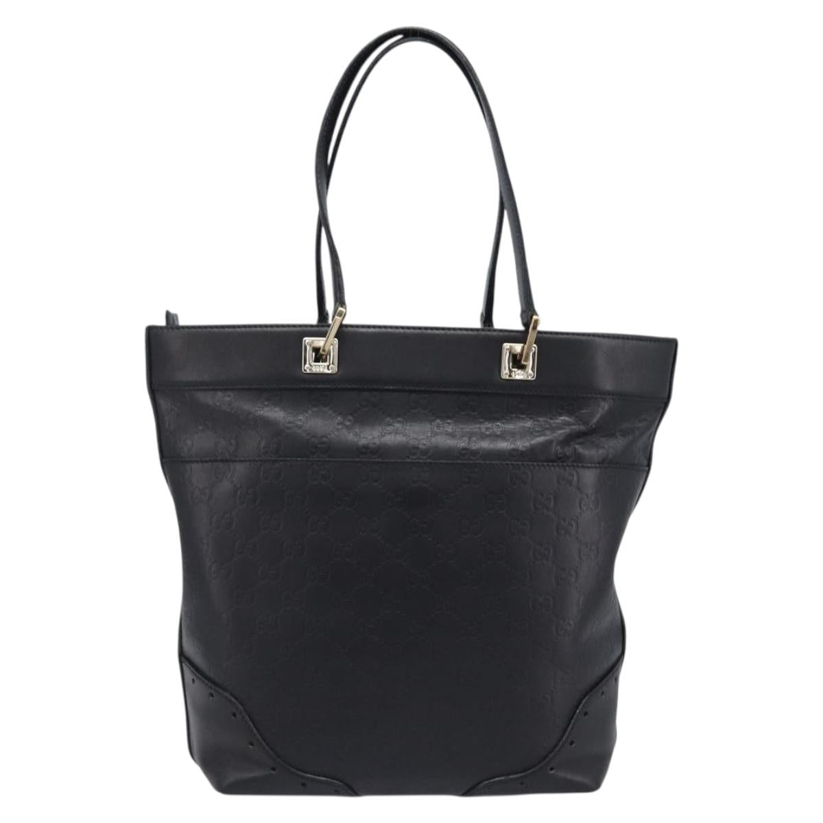 GUCCI GuccissimaGG Tote Bag Leather Black Gold Tone 145984 Auth 204661V