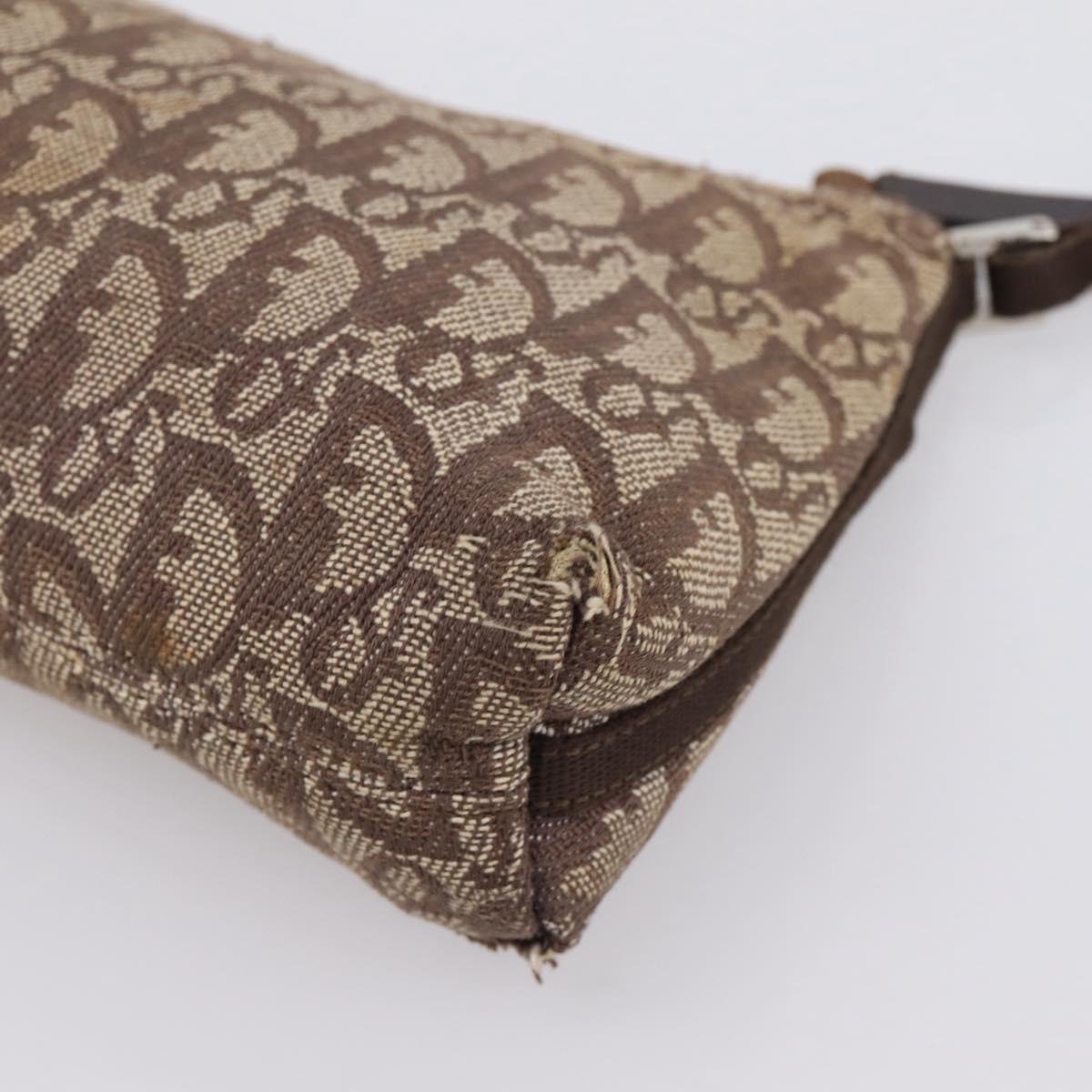 Christian Dior Trotter Canvas Accessory Pouch Beige Silver Auth 204663