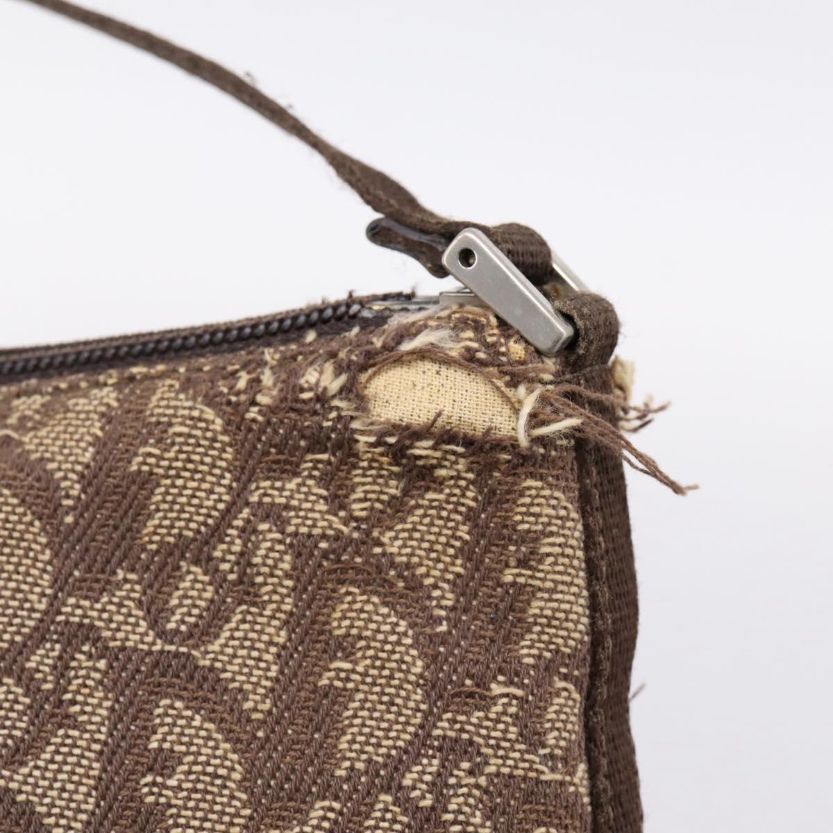 Christian Dior Trotter Canvas Accessory Pouch Beige Silver Auth 204663