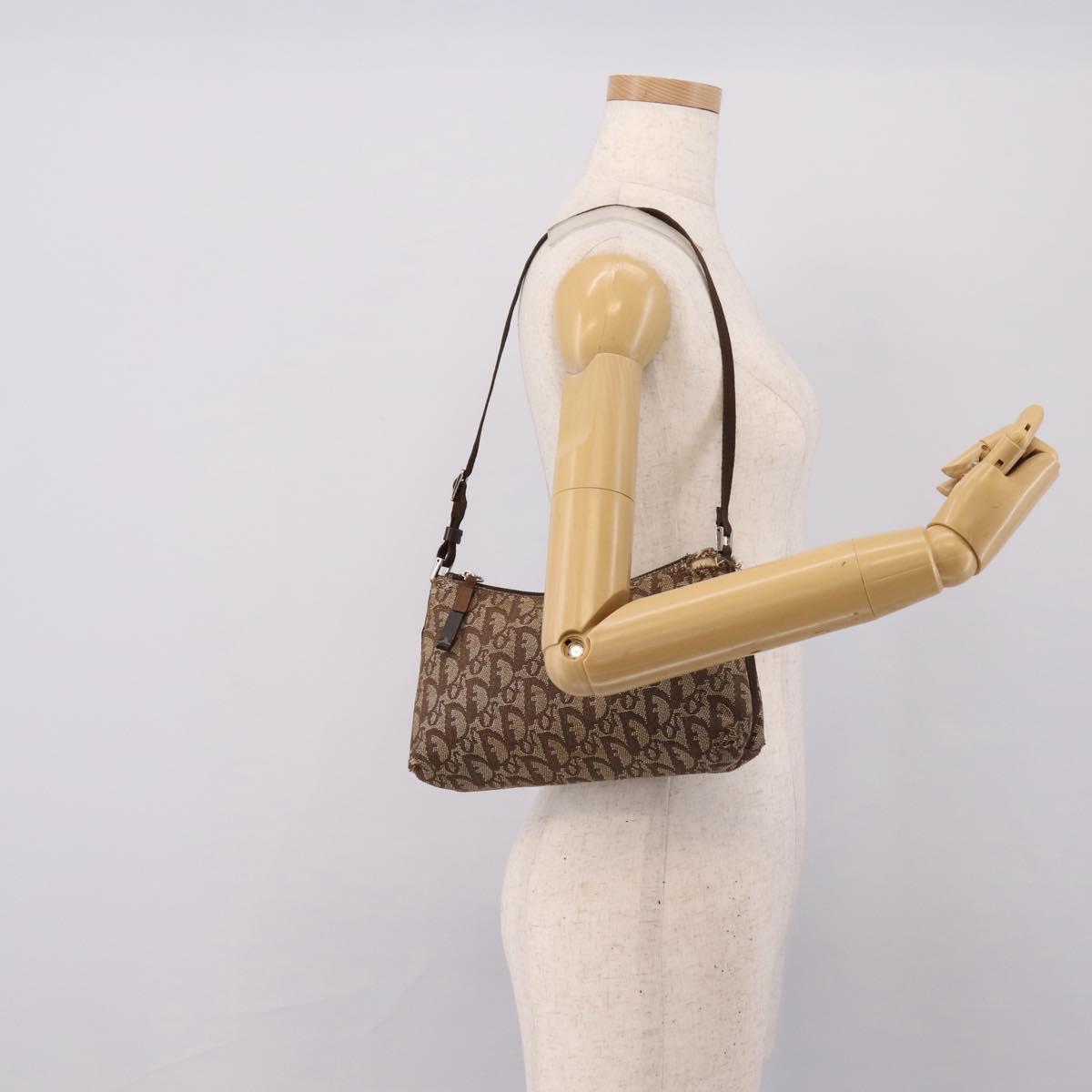Christian Dior Trotter Canvas Accessory Pouch Beige Silver Auth 204663