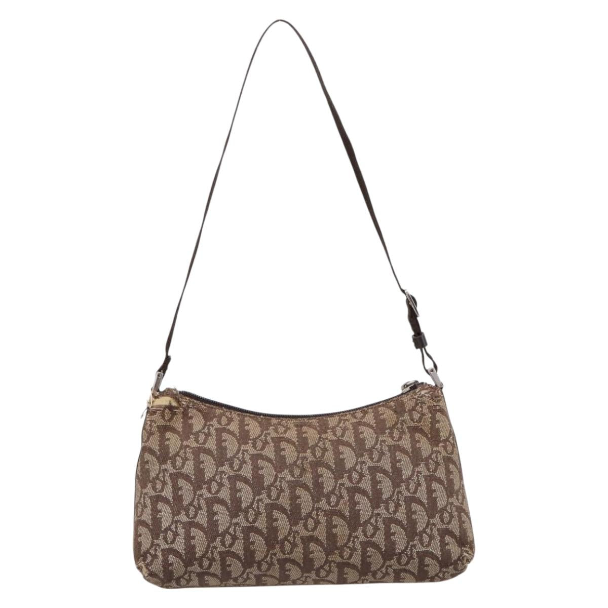 Christian Dior Trotter Canvas Accessory Pouch Beige Silver Auth 204663