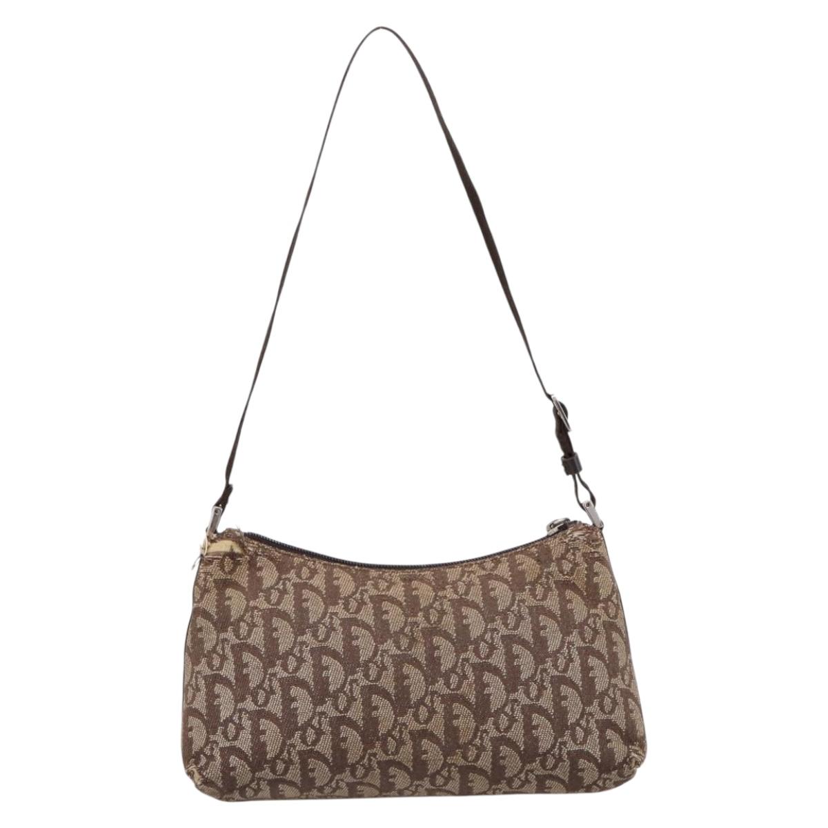 Christian Dior Trotter Canvas Accessory Pouch Beige Silver Auth 204663
