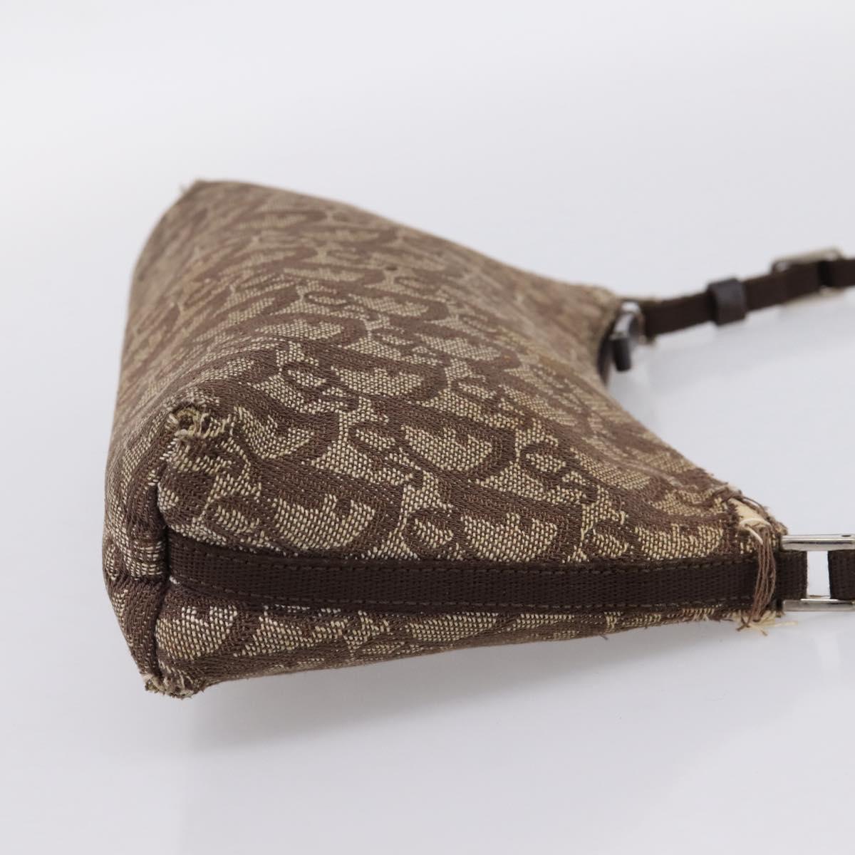 Christian Dior Trotter Canvas Accessory Pouch Beige Silver Auth 204663
