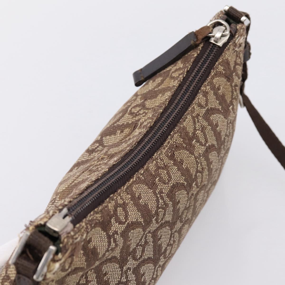 Christian Dior Trotter Canvas Accessory Pouch Beige Silver Auth 204663