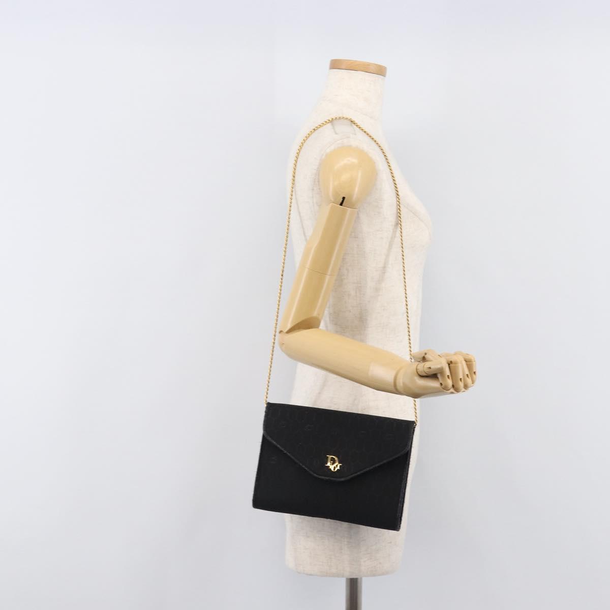 Christian Dior Honeycomb Canvas Chain Shoulder Bag Black Gold Tone Auth 204664A