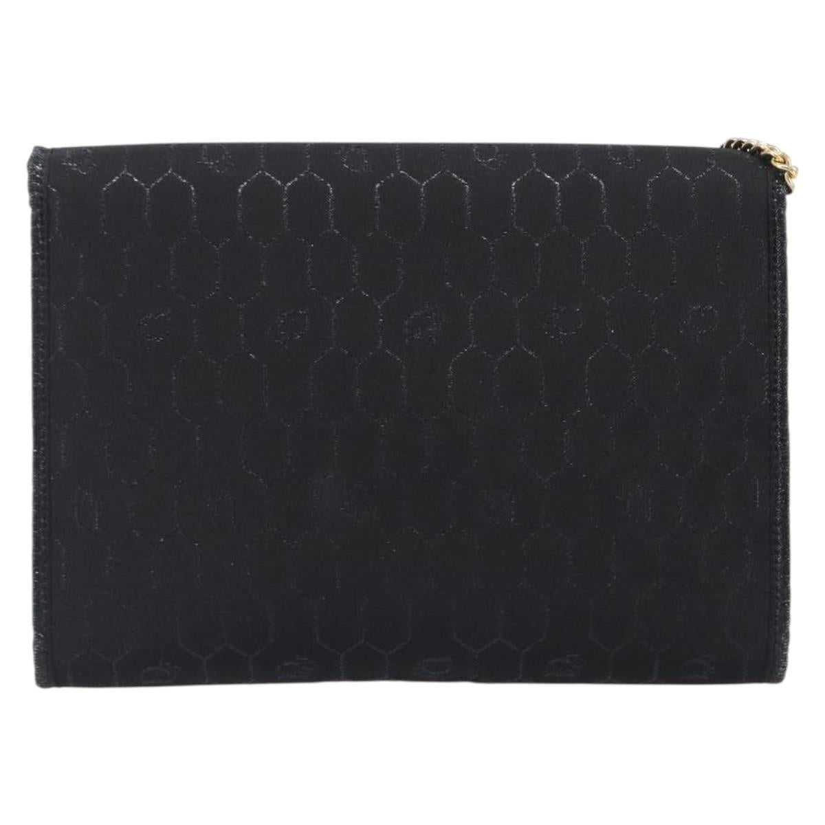 Christian Dior Honeycomb Canvas Chain Shoulder Bag Black Gold Tone Auth 204664A