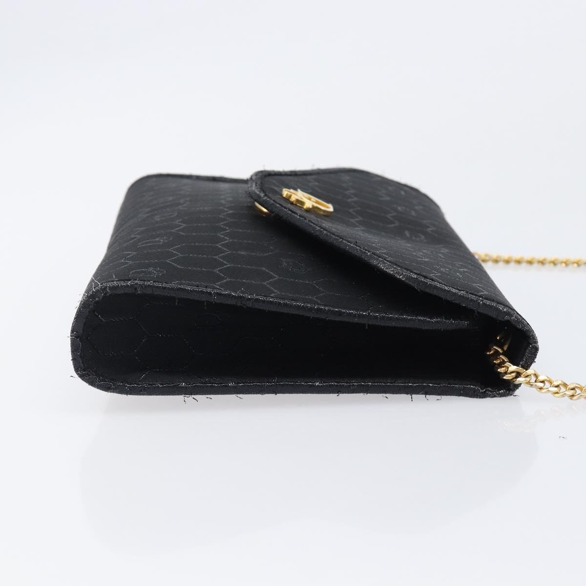 Christian Dior Honeycomb Canvas Chain Shoulder Bag Black Gold Tone Auth 204664A